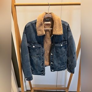 Anthropologie fleece-lined denim jacket, size small, barely worn